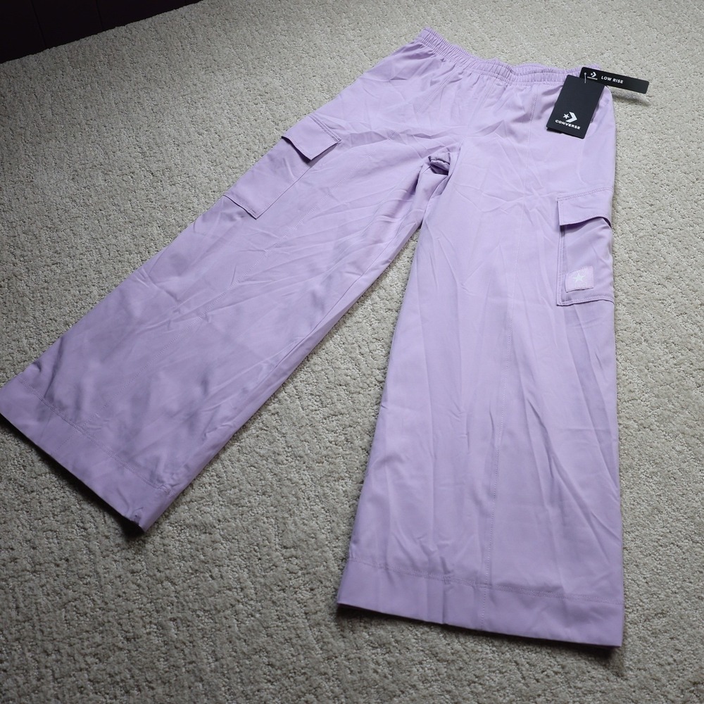 Converse Girls Lavender Latte Low Rise Cargo Pants Wide Leg Size S 9-10 YRS